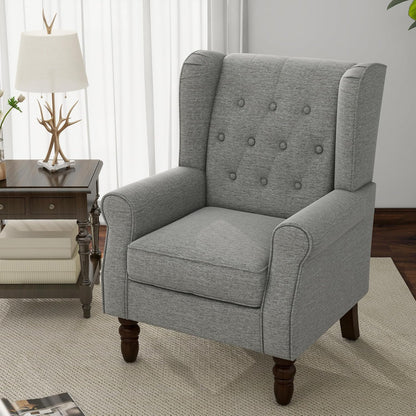 Accent Chair, Upholstered Armchair with Button Tufted High Back & Solid Wood Legs, Comfy Wingback