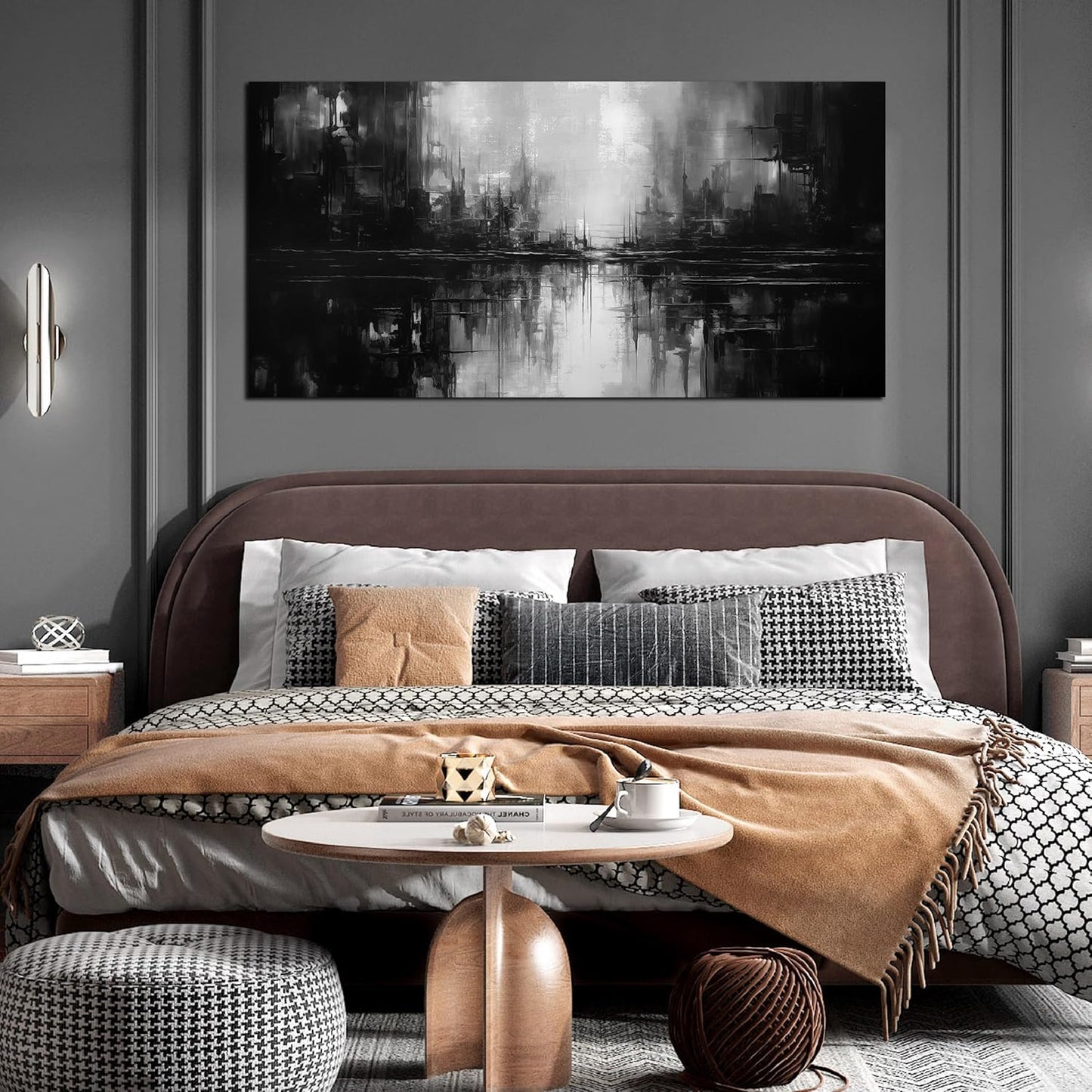 Large Abstract Canvas Wall Art for Living Room Large Size,Black and White Pictures Wall Art for
