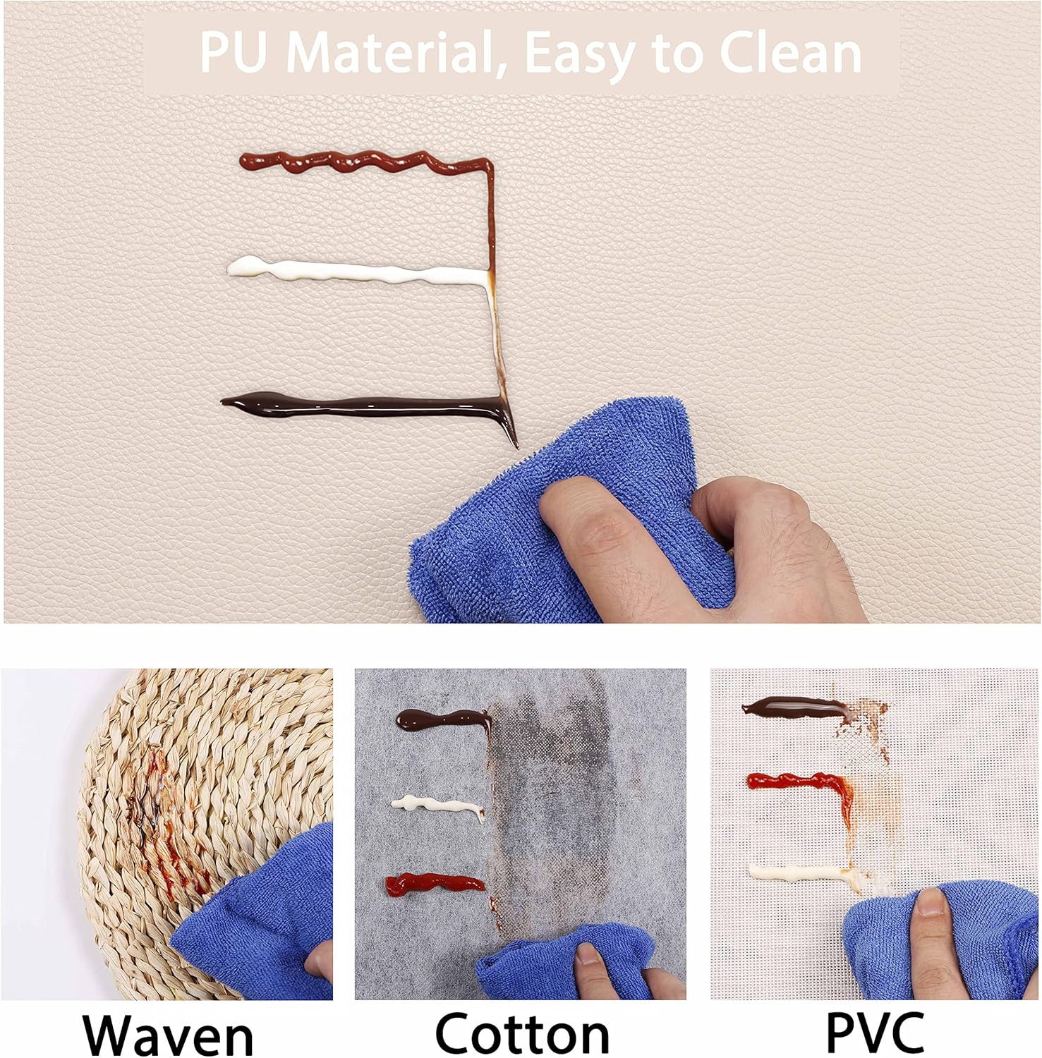 Set of 4 Faux Leather Placemats, PU Table Mats, Waterproof, Stain Resistant, Heat Resistant