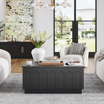 Lift Top Coffee Table with Storage, Modern Coffee Table with Arched Design, 31.5" Square Tea Table