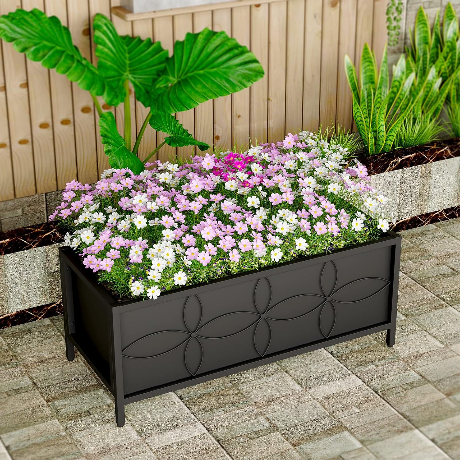 Zhongma Sturdy Raised Garden Bed with Inner Fabric Liners for Vegetables Flower, Planter Box for