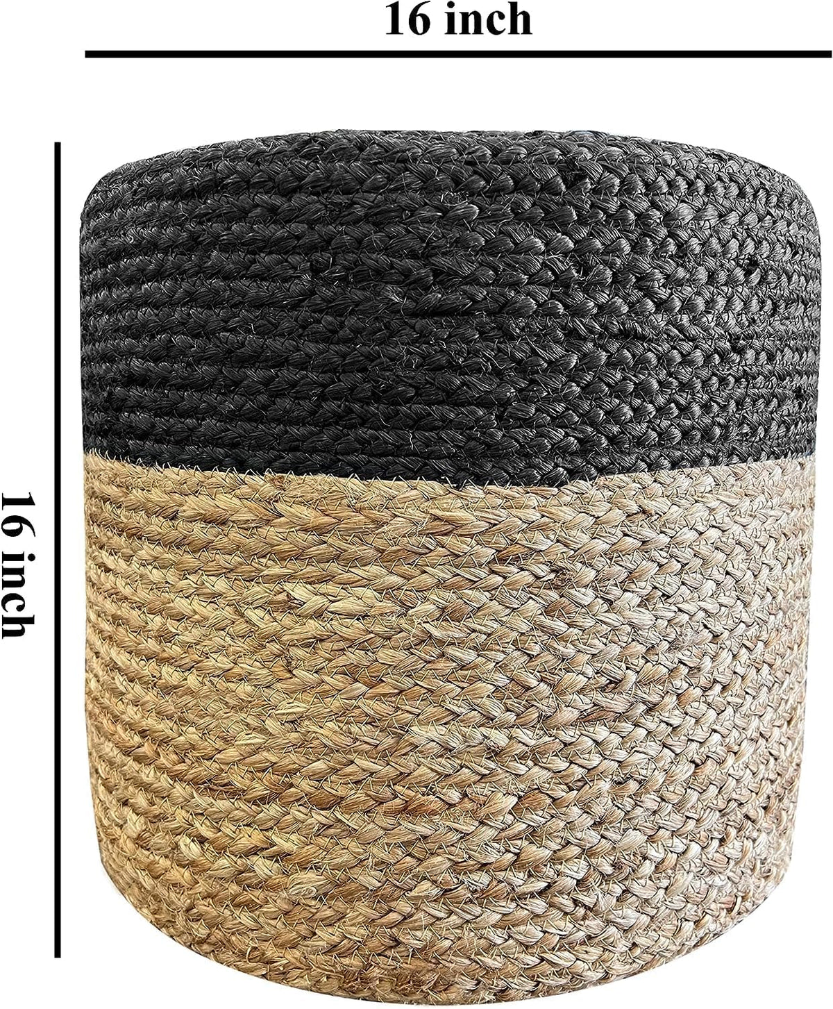 Jute Pouf Ottoman | Footrest Pouf | Hand Braided - Round Boho Pouffe - for Living Room, Bedroom