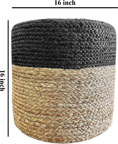 Jute Pouf Ottoman | Footrest Pouf | Hand Braided - Round Boho Pouffe - for Living Room, Bedroom