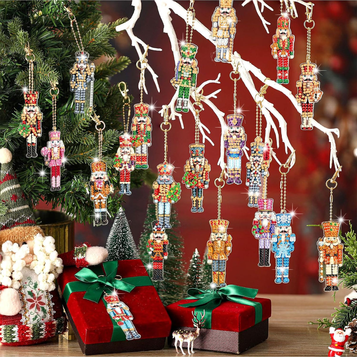 Tondiamo 20 Pcs Christmas Diamond Painting Keychain Kits 5d DIY Christmas Nutcracker Diamond Art