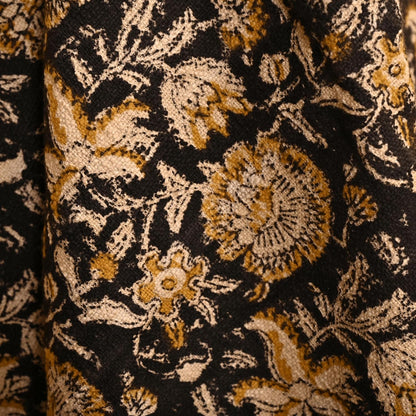 Bohemian Floral Cotton Throw Blanket with Tassels | 48x70 Inch Handblock Printed Sofa Throw | Black