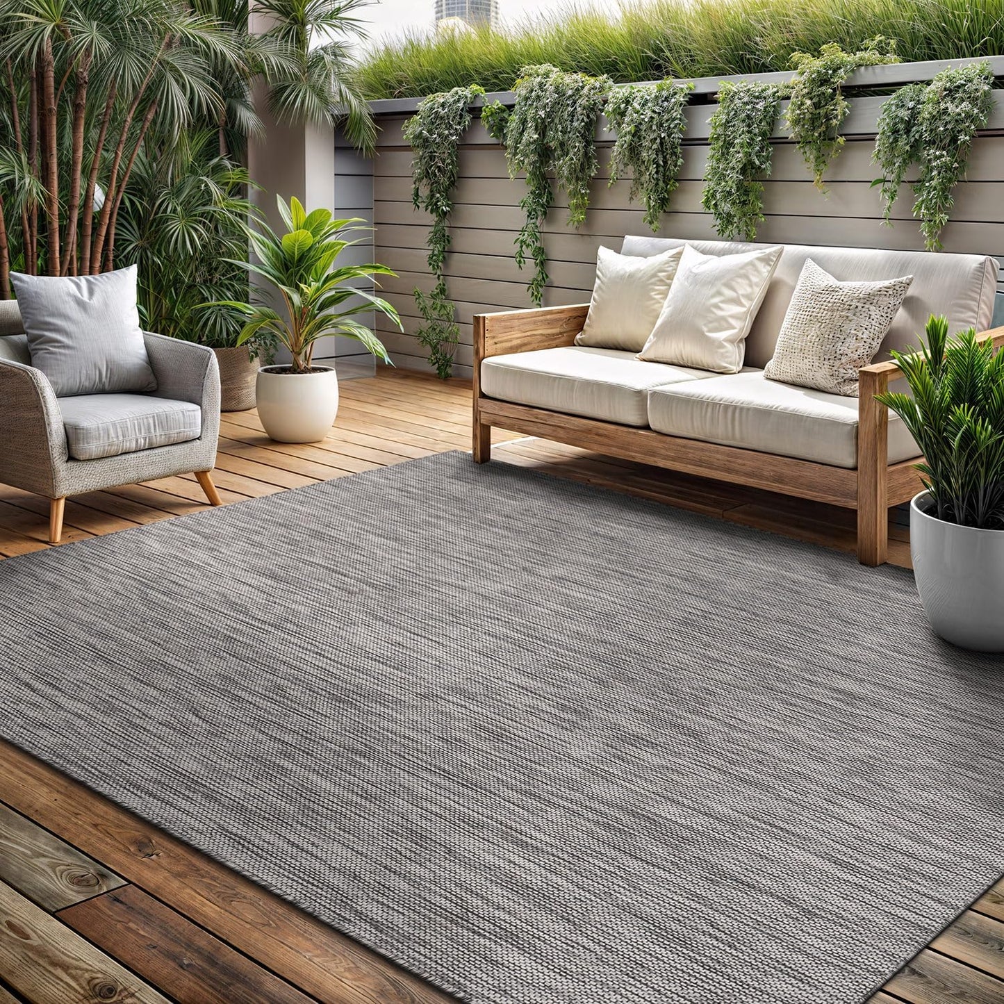 Washable Indoor Outdoor Rug 8x10 Weather Resistant Area Rugs Modern Solid for Porch Deck Balcony