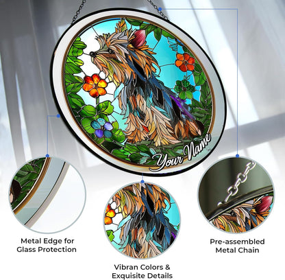 Customized Yorkie Stained Glass Suncather Window Hangings, Suncatchers Glass Panel Sun Catchers