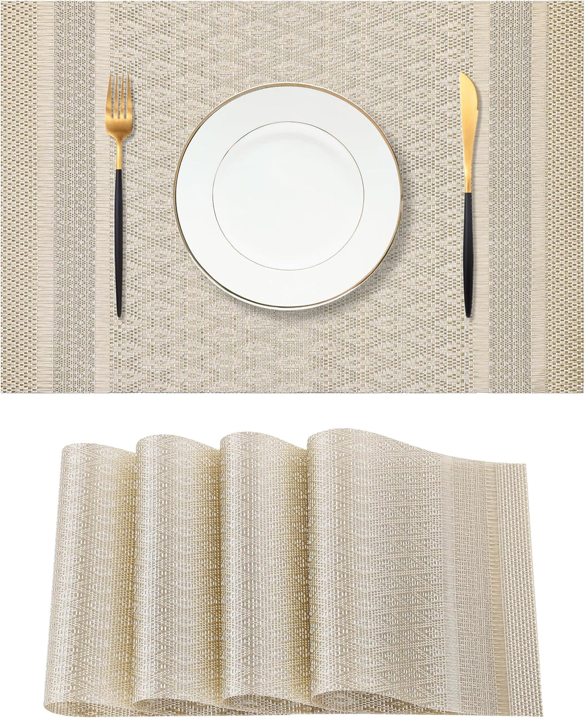Leetaltree Stardust Yellow Placemats Set of 4 - Heat Resistant Non-Slip Place mats for Dining