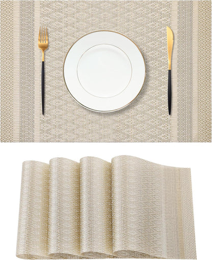 Leetaltree Stardust Yellow Placemats Set of 4 - Heat Resistant Non-Slip Place mats for Dining