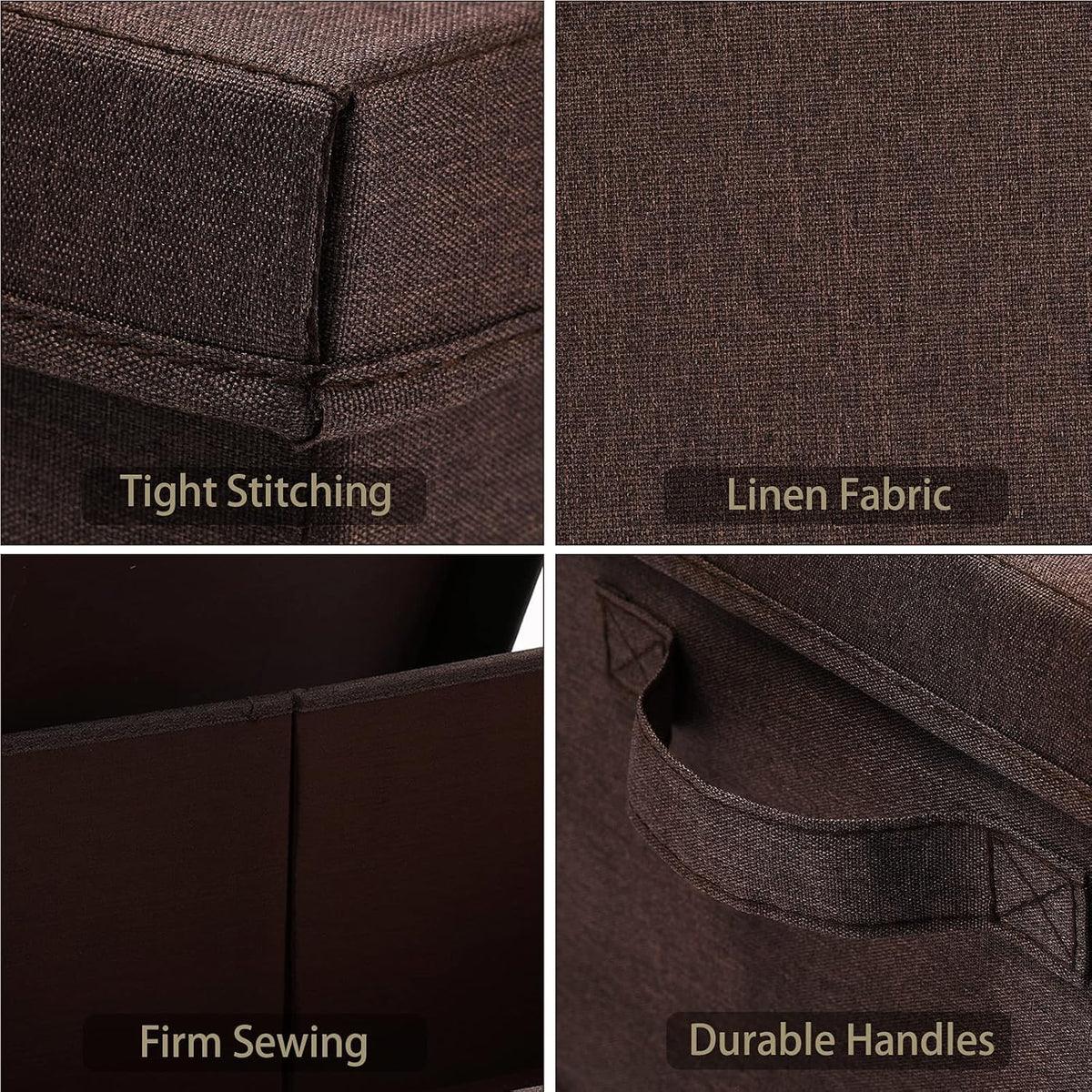 HOONEX Linen Foldable Storage Bins with Lids, 2 Pack, Storage Boxes with Carrying Handles and