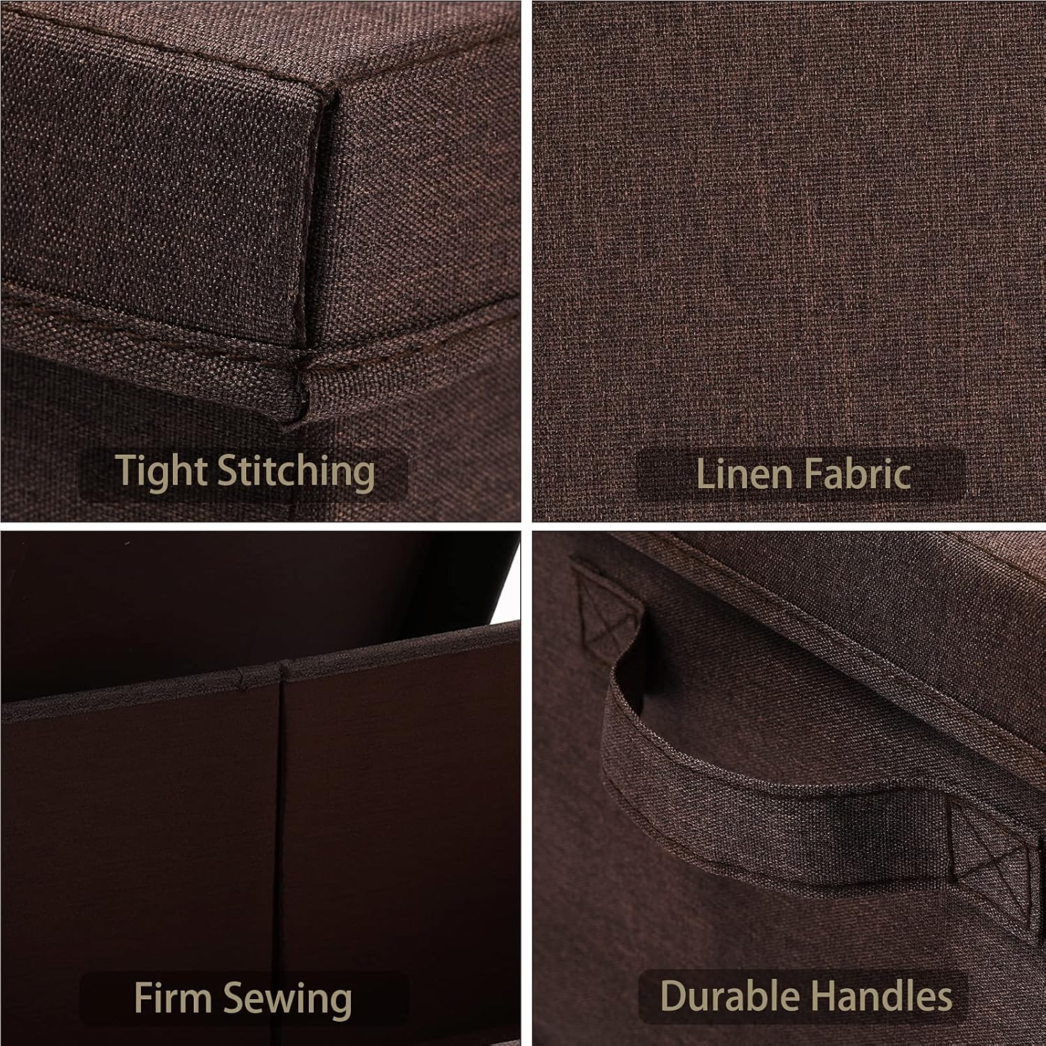 HOONEX Linen Foldable Storage Bins with Lids, 2 Pack, Storage Boxes with Carrying Handles and