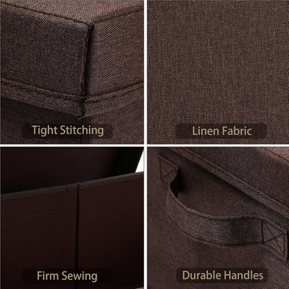 HOONEX Linen Foldable Storage Bins with Lids, 2 Pack, Storage Boxes with Carrying Handles and