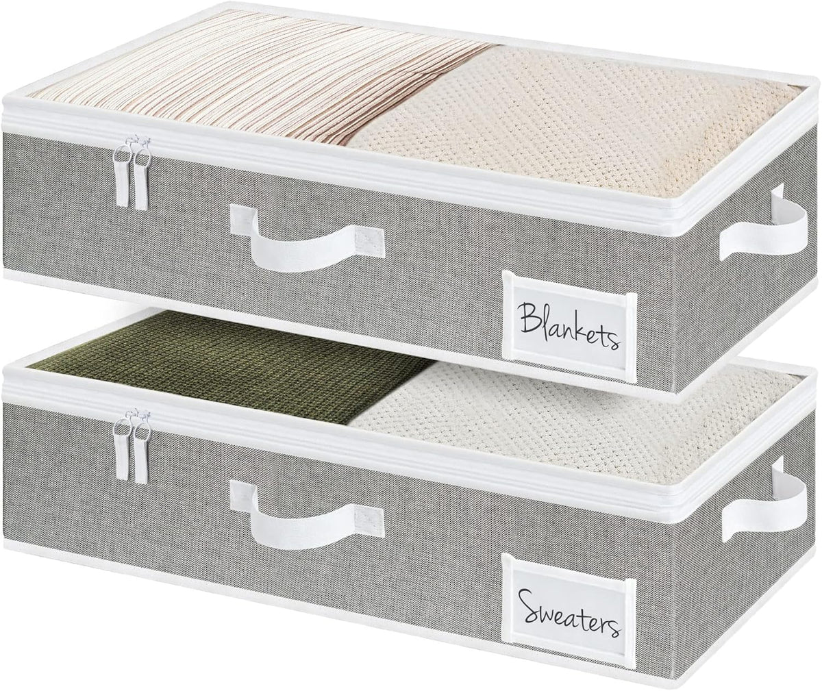 StorageWorks Under Bed Storage Containers with Handles and Label Holder, 2 Pack Ultra-thick Fabric