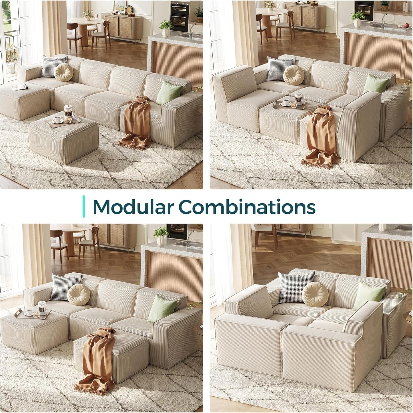 LINSY HOME Modular Sectional Sofa, 134" Boneless Couch L Shaped 4-Seat Sofa with Movable Ottoman