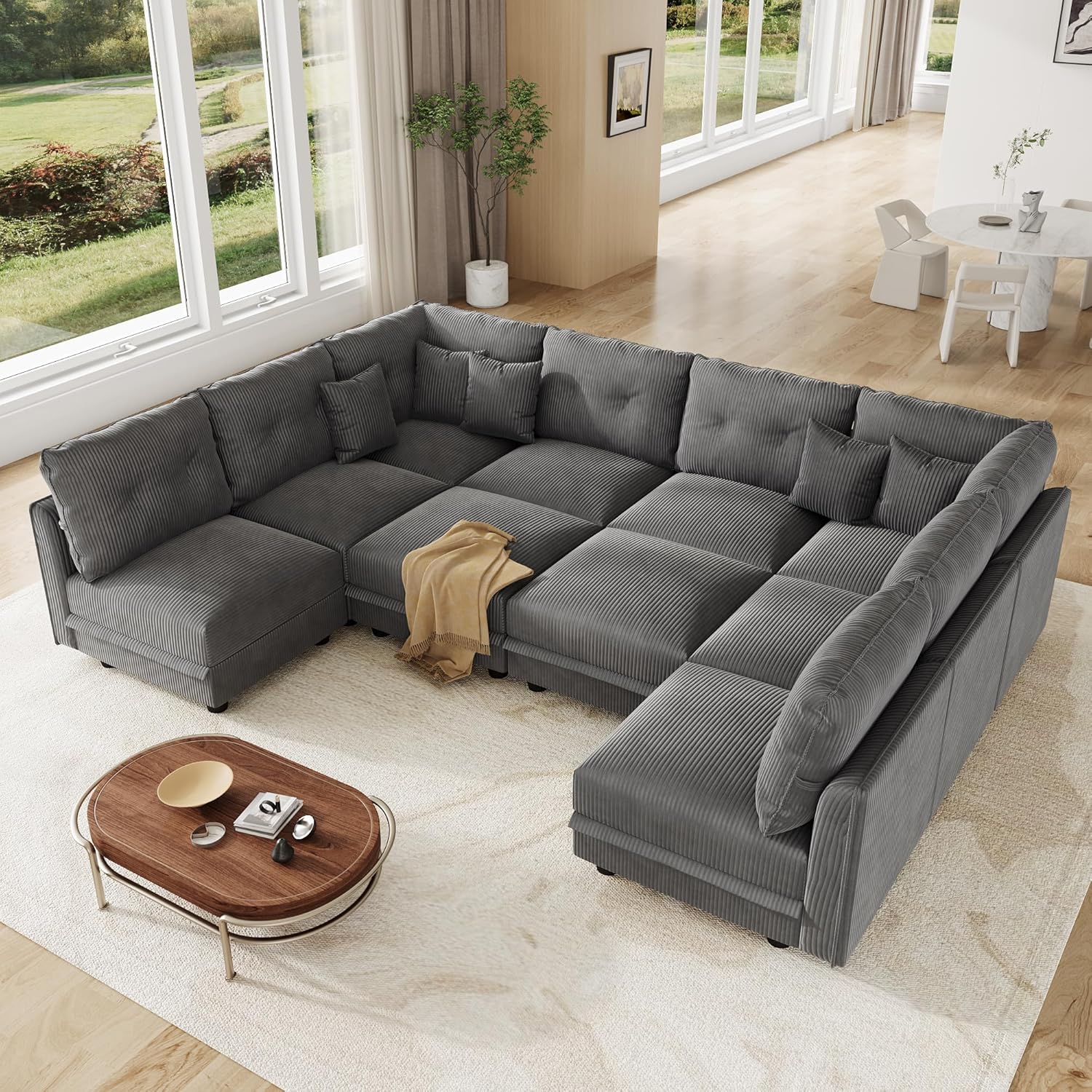 LLappuil Large Modular Sectional Sofa with Storage Seats, Corduroy U-Shaped Convertible Couch for