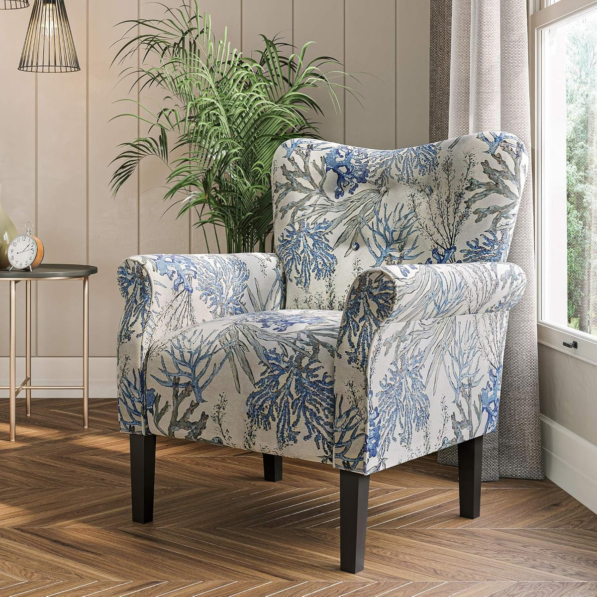 BELLEZE Modern Accent Chair for Living Room, High Back Linen Armchair with Wooden Legs, Upholstered