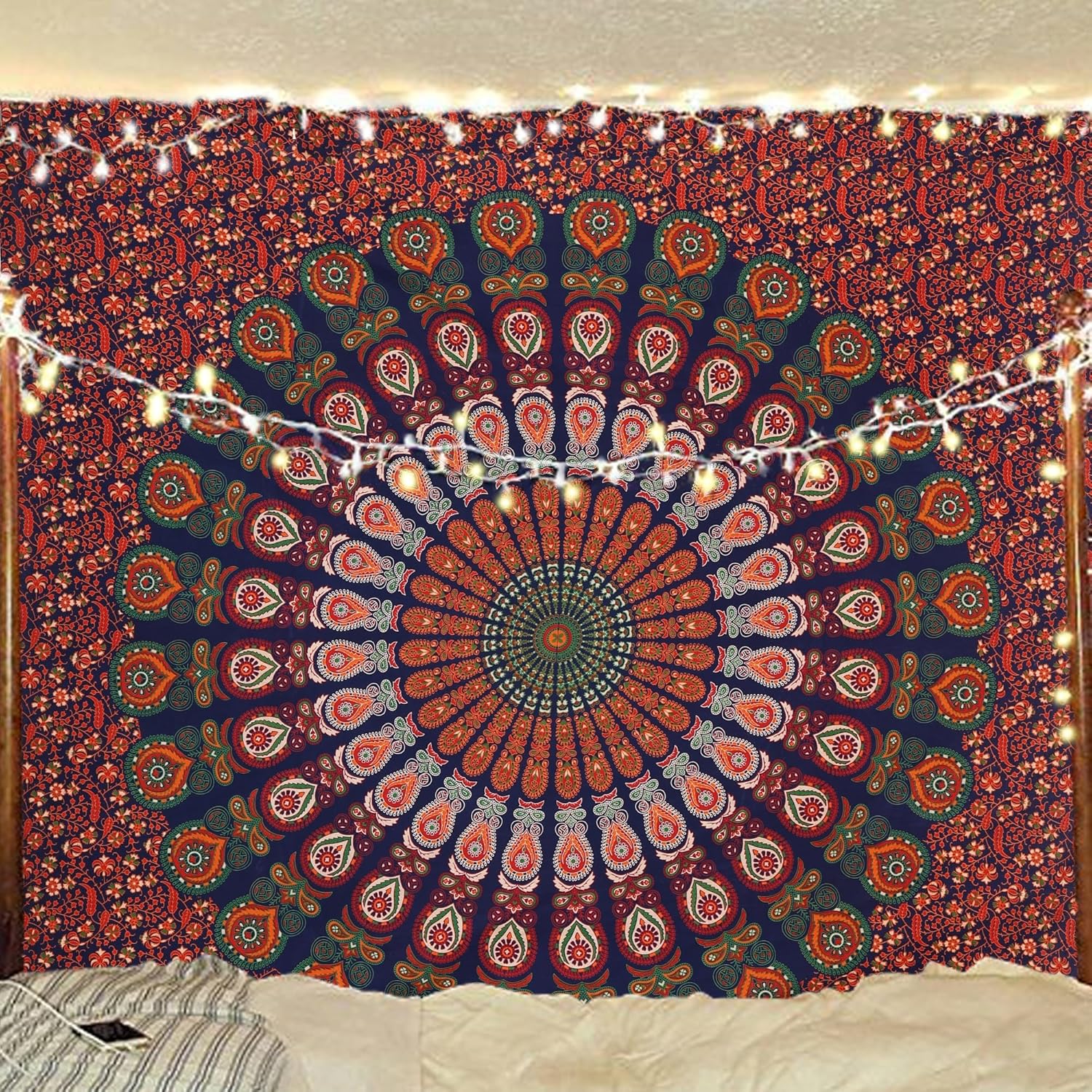 Bless International Handmade Indian hippie Bohemian Psychedelic Peacock Mandala Wall hanging