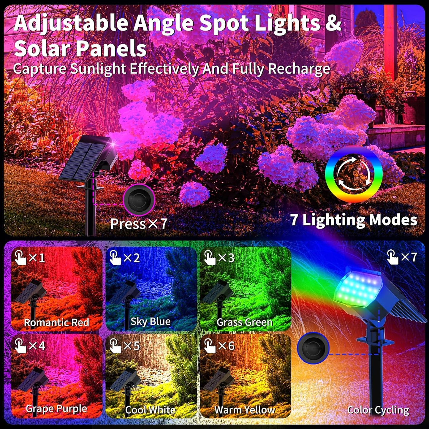 Solar Spot Lights Outdoor Color Changing, [7 Mode/12 Pack] Christmas Landscape Spotlights, Solar