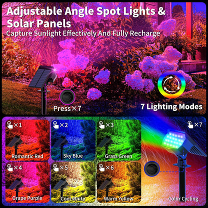 Solar Spot Lights Outdoor Color Changing, [7 Mode/12 Pack] Christmas Landscape Spotlights, Solar