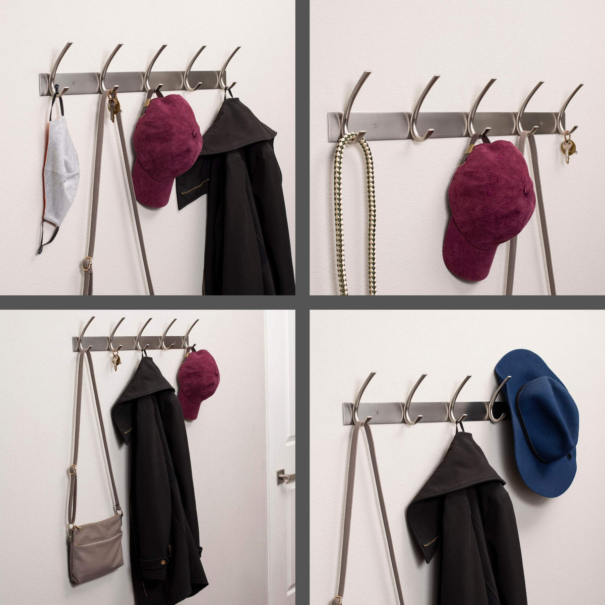 BIRDROCK HOME Premium 5-Hook Stainless Steel Coat and Hat Rack for Wall - Set of 2 - Front Door