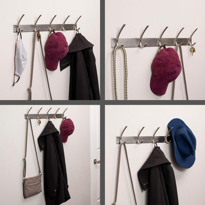 BIRDROCK HOME Premium 5-Hook Stainless Steel Coat and Hat Rack for Wall - Set of 2 - Front Door
