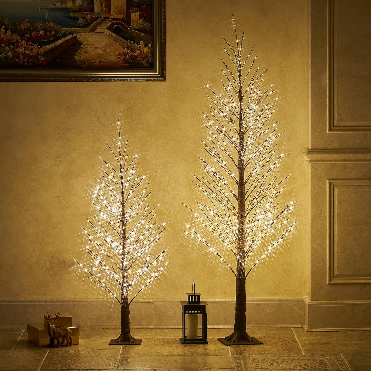 Fudios Lighted Alpine Tree Brown Willow 6FT 810 LED Fairy Lights,Artificial Winter Twig Trees Plug