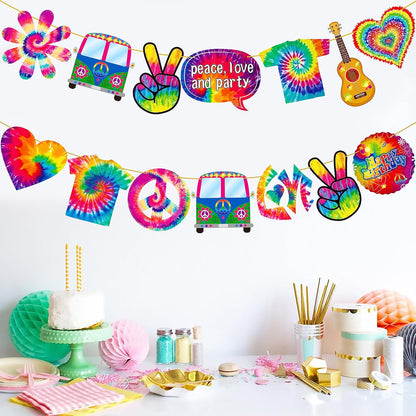 2pcs Tie Dye Birthday Banner Tie Dye Birthday Party Supplies Tie Dye Party Garland Decorations for