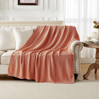 Joydeco Chunky Cable Knit Throw Blanket, Lightweight 100% Cotton Soft Cozy Throw Twin Blanket for