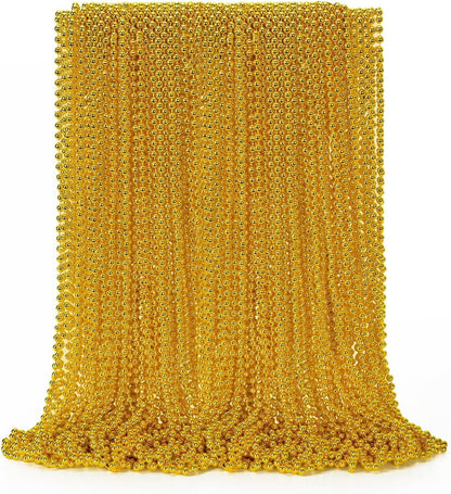 50PCS Mardi Gras Beads, Gold Bead Necklace Stuff, 33" Mardi Gras Christmas Beads Necklace Costume