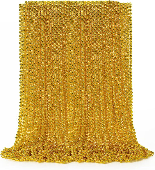 50PCS Mardi Gras Beads, Gold Bead Necklace Stuff, 33" Mardi Gras Christmas Beads Necklace Costume