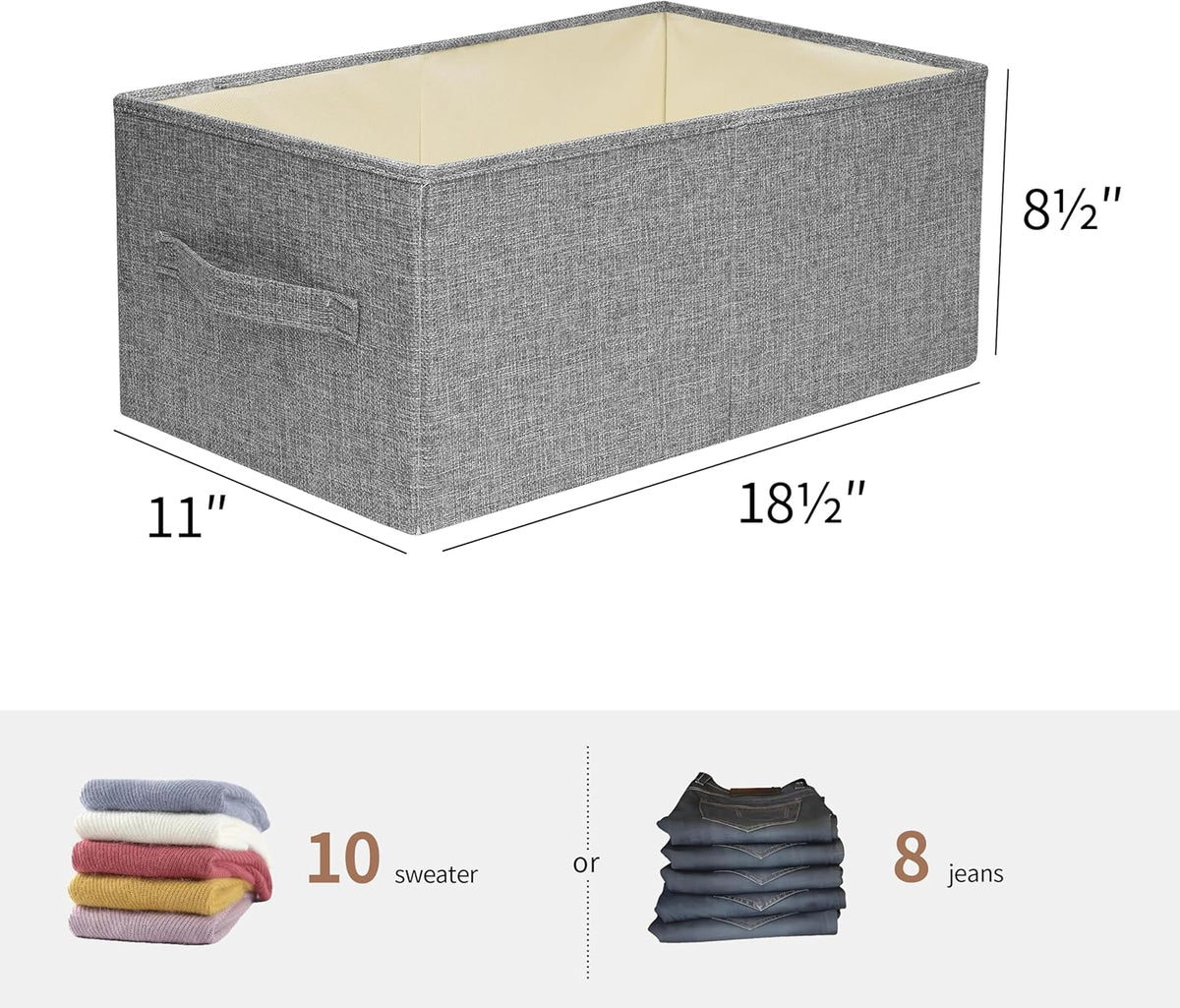 Linen Folding Storage Bins, 3 Pack Large Storage Baskets, Washable, Clothing Storage Bins with