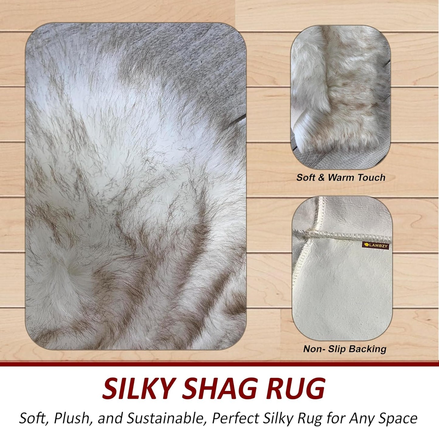 LAMBZY Faux Sheepskin Hypoallergenic Free Shape Silky Shag Rug, Luxury Shaggy Silky Plush Carpet