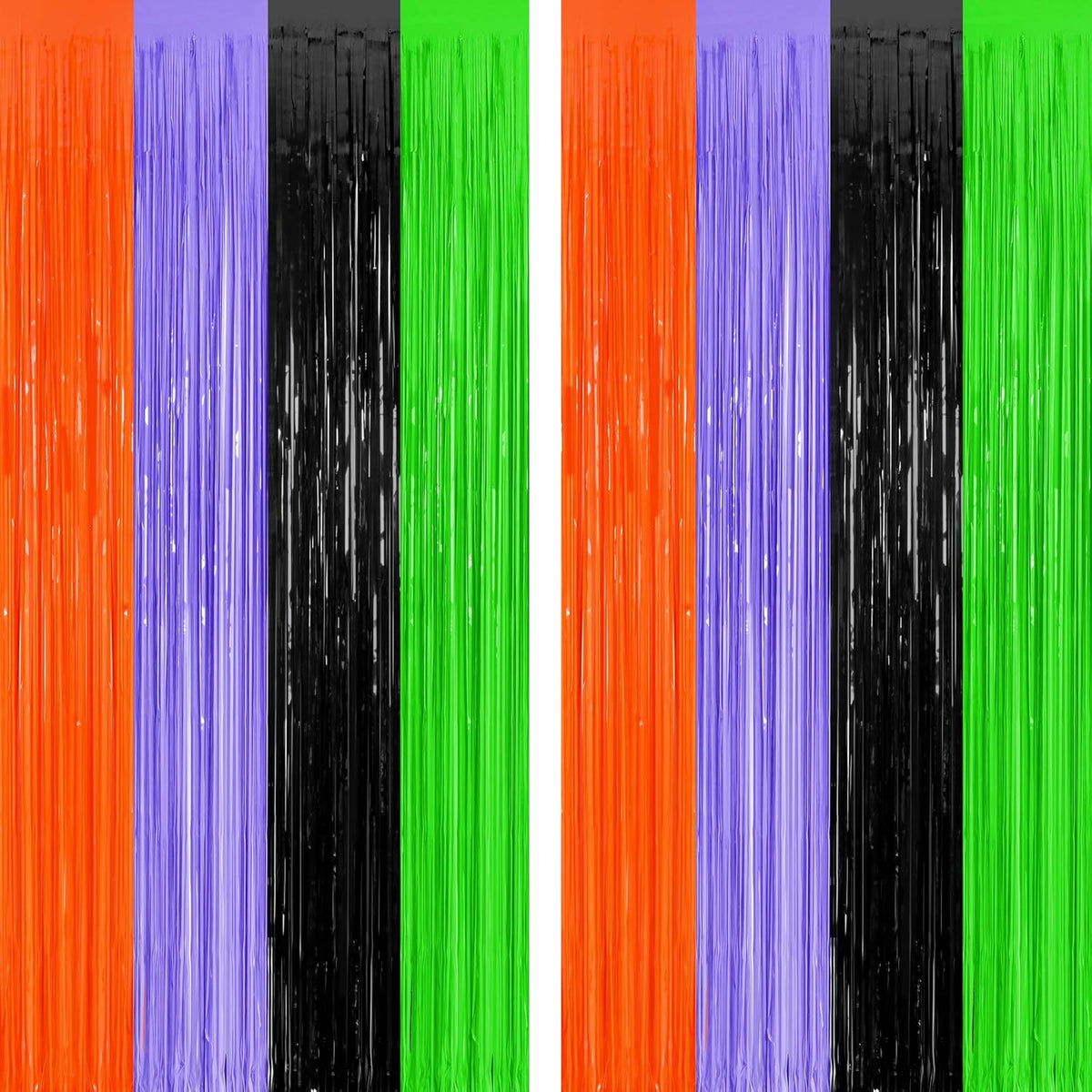 2 Pack Halloween Backdrop, 3.28 FT x 7.05 FT Orange Purple Black Green Party Streamer, Metallic