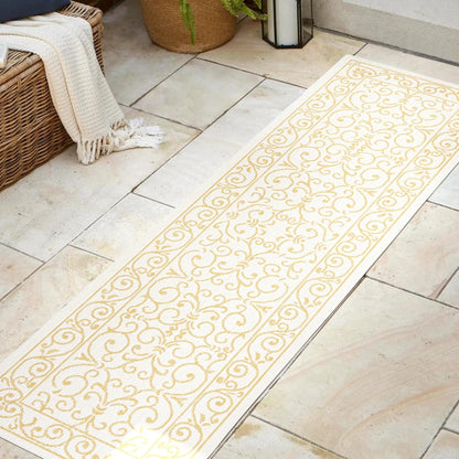 JONATHAN Y Vintage Filigree Indoor Outdoor Runner Rug 2X8 Cream/Yellow, Charleston Textured Weave