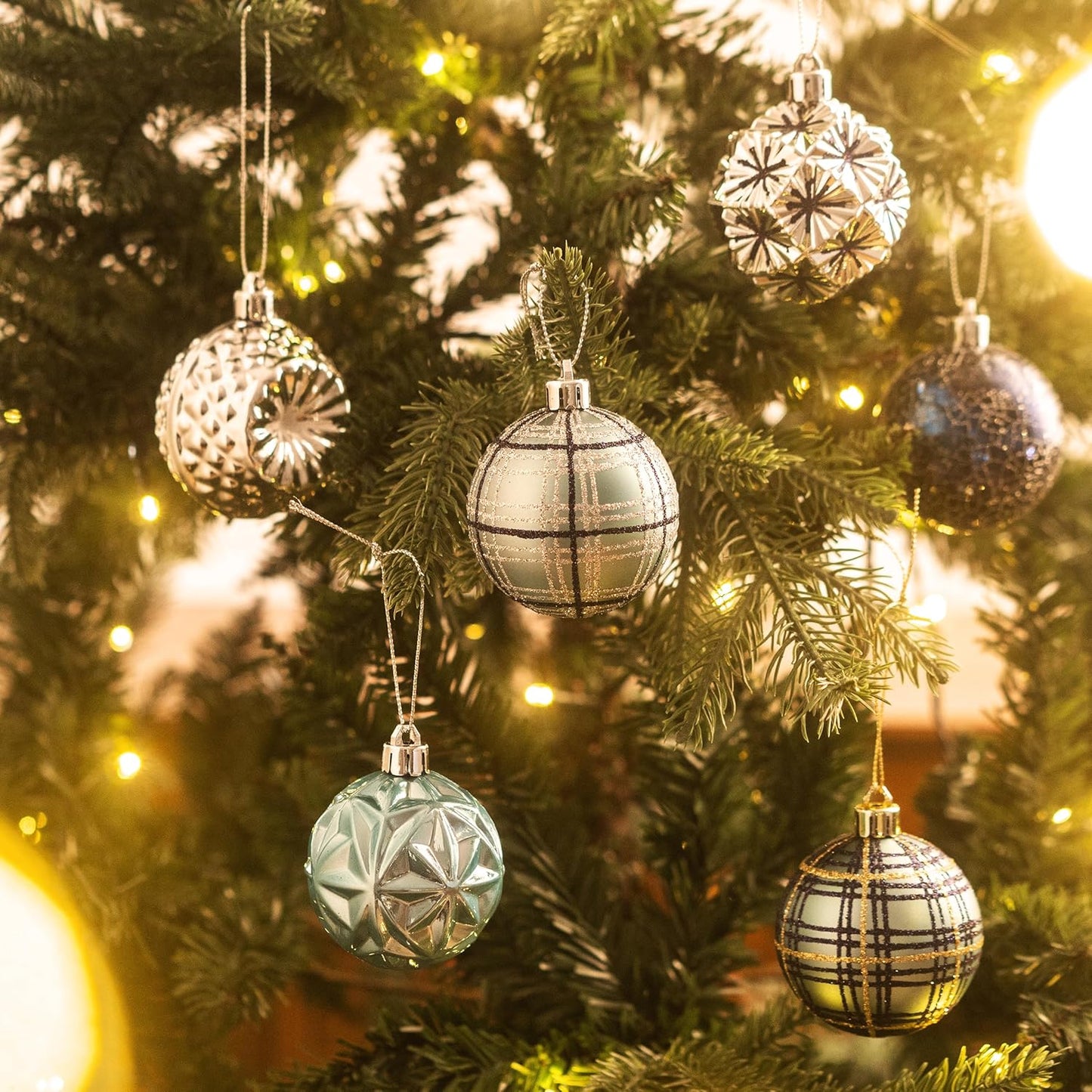 Valery Madelyn Ornaments for Christmas Trees, 16ct 2.36 Inches Navy Blue and Silver Shatterproof