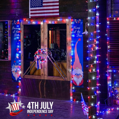 JMEXSUSS 4th of July Decorations Red White and Blue Lights, 33ft 100 LED String Light Indoor