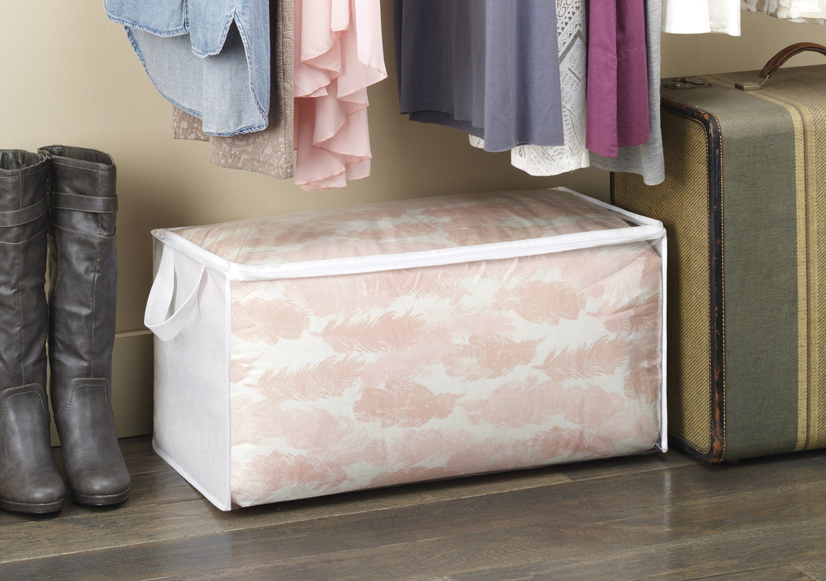 Whitmor 50L Foldable Clear Underbed Storage Bags, Thick Vinyl Closet Organizer with Reinforced