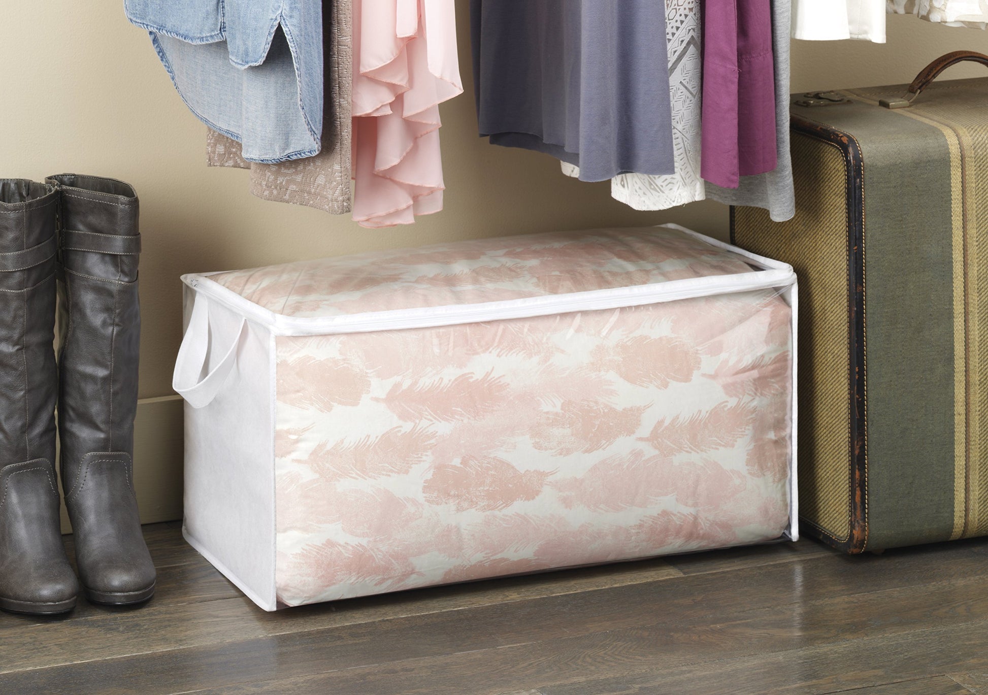 Whitmor 50L Foldable Clear Underbed Storage Bags, Thick Vinyl Closet Organizer with Reinforced