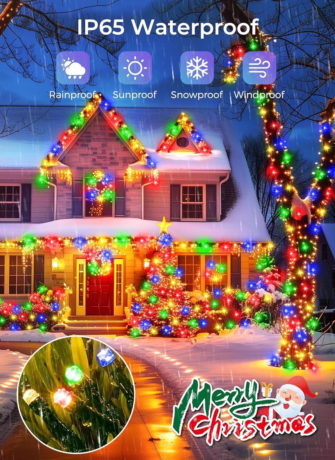 Minetom Solar String Lights for Outside, 4 Pack Total 160FT 400 LED Solar Christmas Lights Outdoor