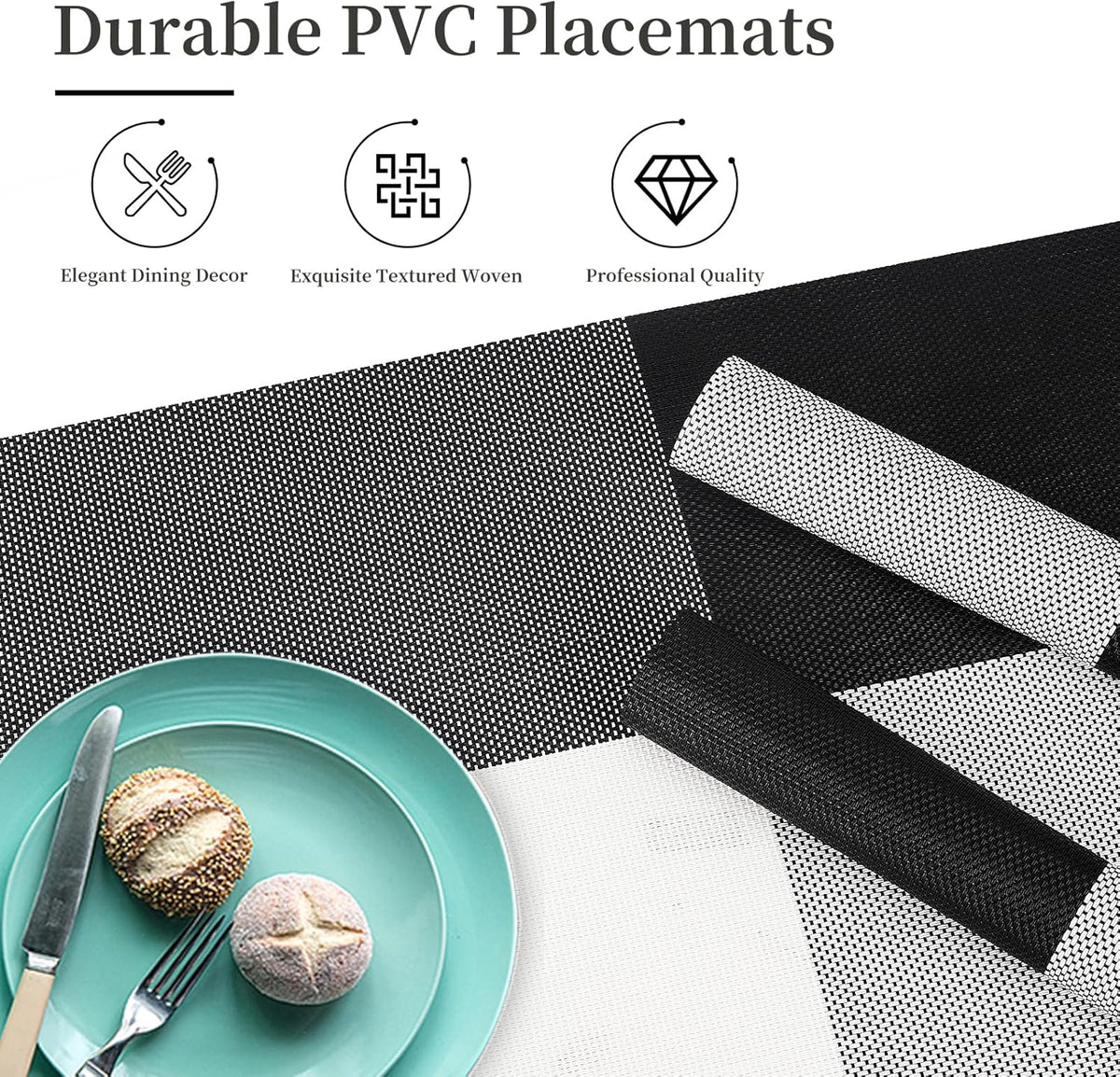 Vinyl Plastic Placemats Set of 4 Washable Heat Resistant Non-Slip Elegant Indoor Outdoor Kitchen