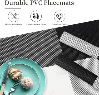 Vinyl Plastic Placemats Set of 4 Washable Heat Resistant Non-Slip Elegant Indoor Outdoor Kitchen