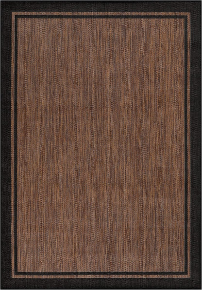 CAMILSON Indoor Outdoor Rug, 9x12 Bordered Nut Brown Black Modern Area Rugs for Indoor and Outdoor