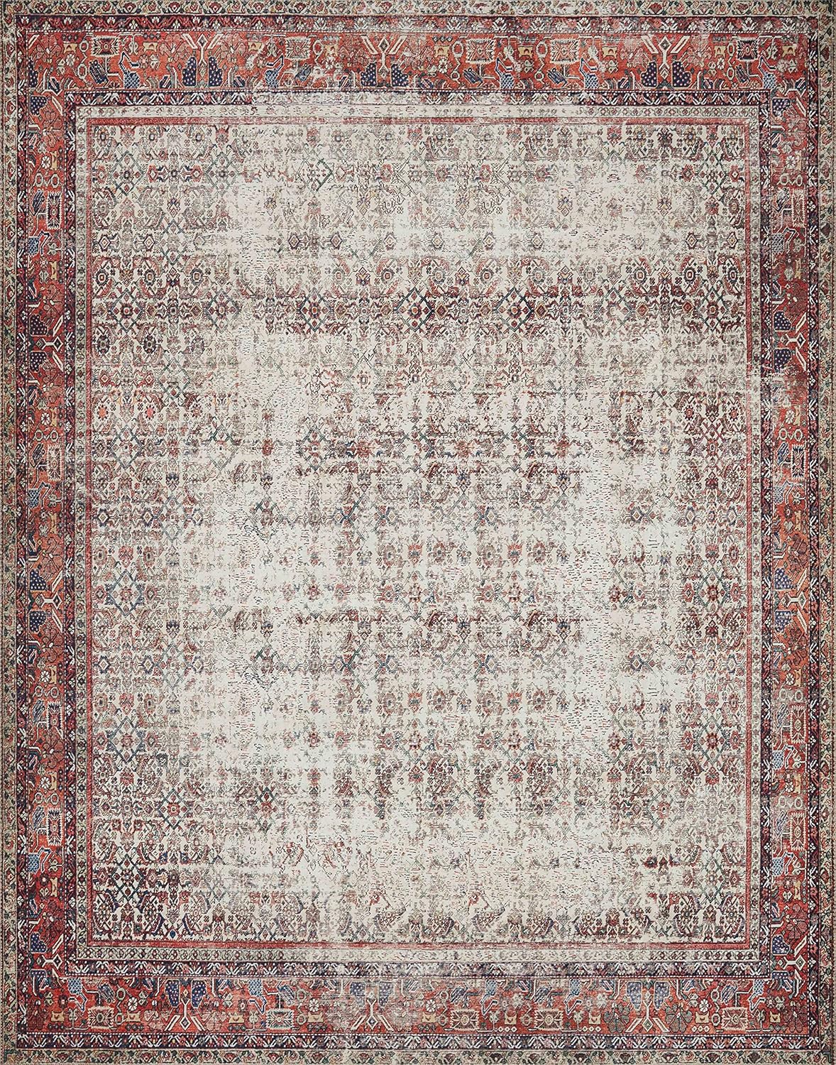 Loloi Layla Collection LAY-12 Ivory/Brick 7'-6" x 9'-6" .13" Thick Area Rug, Soft, Durable, Vintage