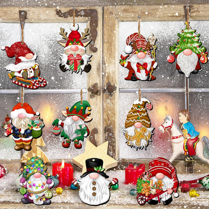 24 Pieces Christmas Gnome Wooden Ornaments Wood Hanging Decorations for Christmas Tree Santa Clause