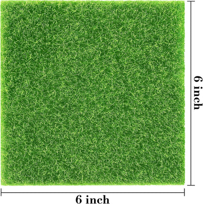 Elcoho 18 Pieces Fake Grass for Crafts Fairy Garden 6 x 6 Inches Artificial Garden Grass for