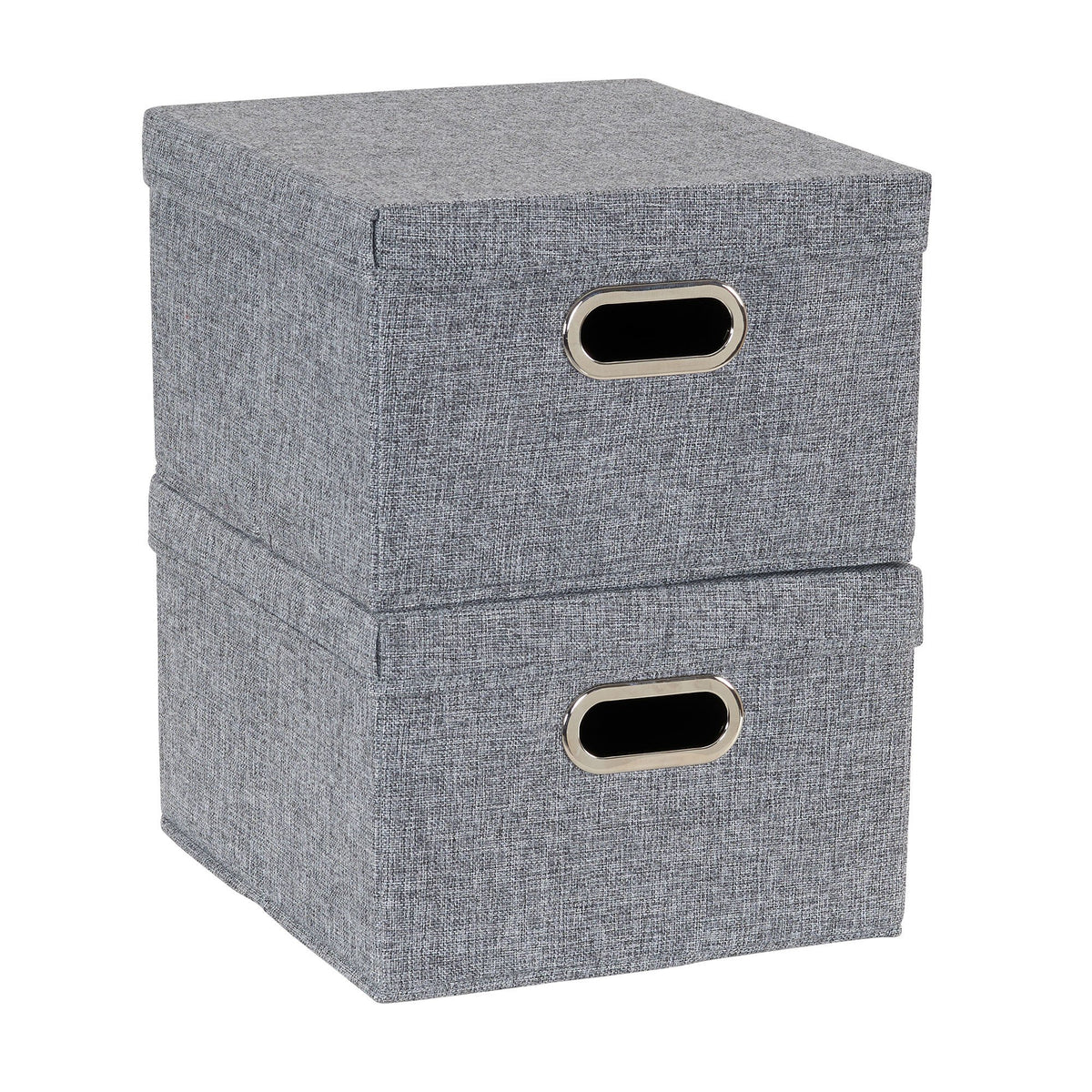 Household Essentials Storage Bin Set with Lids with Textured Linen Look Fabric, Chromed Grommet