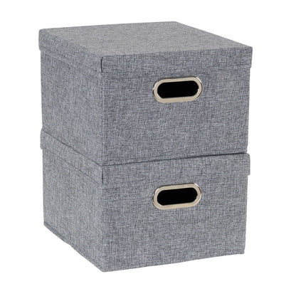 Household Essentials Storage Bin Set with Lids with Textured Linen Look Fabric, Chromed Grommet