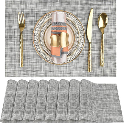 Placemats Set of 8 - Easy Clean Washable Vinyl Placemats - Wipeable Heat Resistant Table Mats for