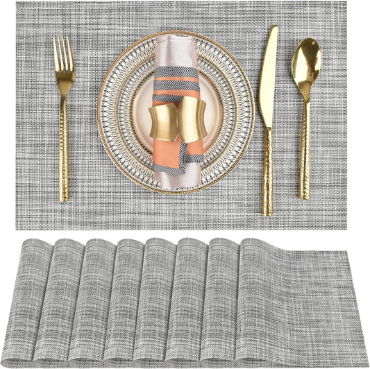 Placemats Set of 8 - Easy Clean Washable Vinyl Placemats - Wipeable Heat Resistant Table Mats for