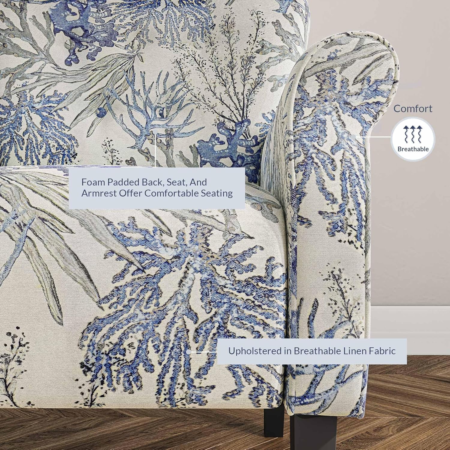 BELLEZE Modern Accent Chair for Living Room, High Back Linen Armchair with Wooden Legs, Upholstered
